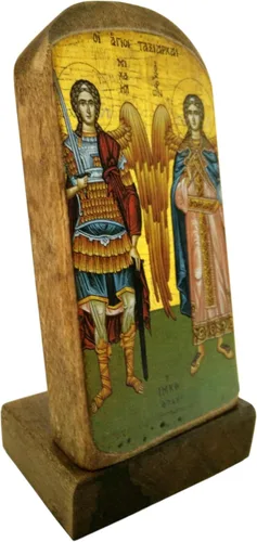 Vista 2 de Monte Athos ortodoxo griego de madera hecho a mano icono del arcángel Miguel y Gabriel / Mp5