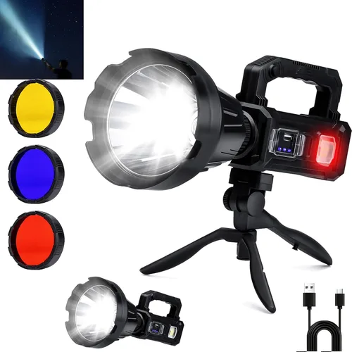 Vista 8 de Foco Solar Recargable de 3,000,000 Lúmenes de Alto Brillo, Focos LED Súper Brillantes para Exteriores, Linterna de Mano de Largo Alcance con 6