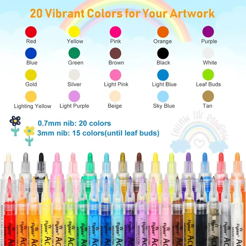 Vista 7 de 35 rotuladores de pintura acrílica, doble paquete de punta extra fina y media, para pintura en roca, taza, cerámica, vidrio, madera, pintura
