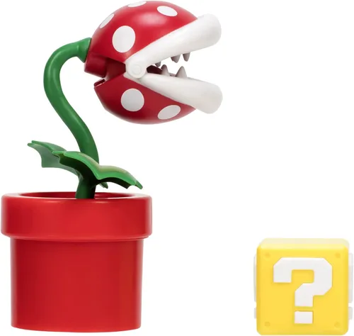 Vista 10 de Super Mario Nintendo - Figura de planta de piraña de 4 pulgadas con accesorio de bloque de preguntas. A partir de 3 años (con licencia oficial)