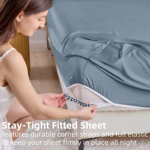 Vista 3 de GOKOTTA Sábana Ajustable Solamente - Sábana Ajustable de Rayón de Bambú con Bolsillo de 15 Pulgadas, Sábana Inferior Súper Suave y Refrescante con 4