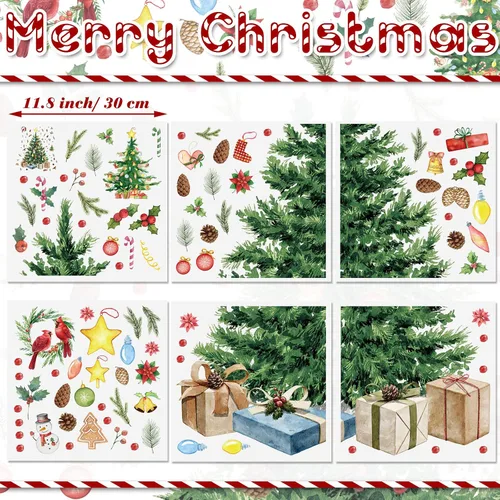Vista 2 de Spiareal 1 juego de calcomanías de pared para árbol de Navidad, conos de pino acebo extraíbles