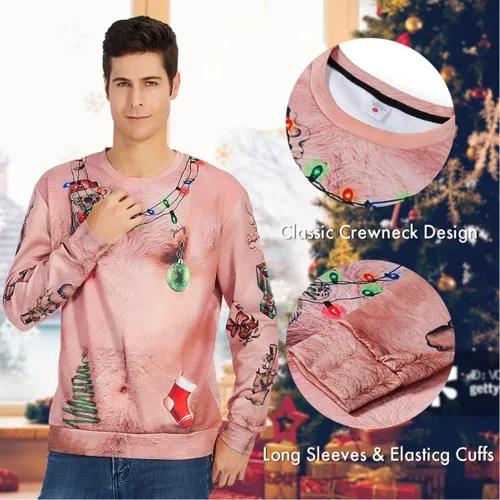 Vista 3 de AIDEAONE - Sudaderas unisex con estampado feo de navidad 3D, manga larga