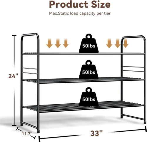 Vista 2 de Estante organizador de zapatos de acero inoxidable de metal Negro
