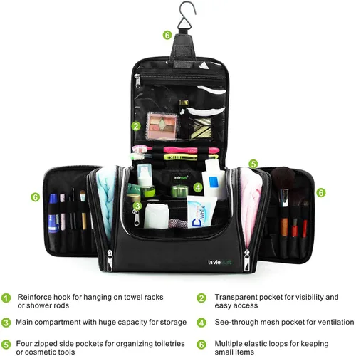 Vista 4 de Bolso Lavievert para artículos de tocador, gran capacidad, Negro