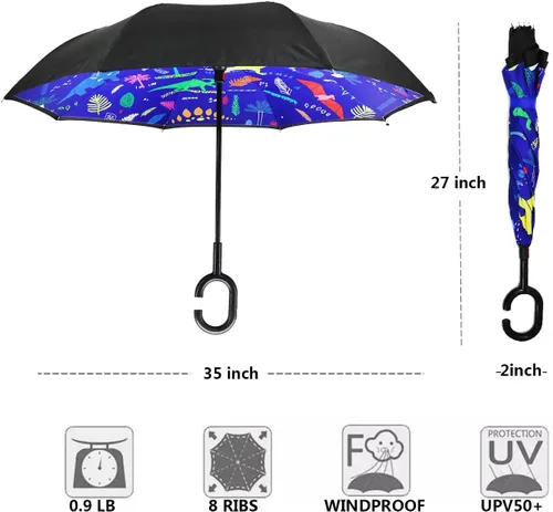 Vista 27 de MRTLLOA - Paraguas invertido de gran tamaño de 40/49/56 pulgadas - Sombrilla doble capa resistente al viento, con mango en forma de C y tamaño golf