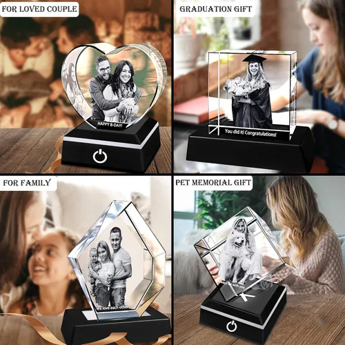 Vista 3 de Fanery Sue Foto de cristal 3D personalizada, regalos personalizados para ella, padre, madre, esposa, marido, gran regalo personalizado con tu propia