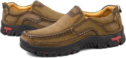 Vista 3 de Zapatos informales sin cordones para hombre, mocasines de piel cómodos para caminar.