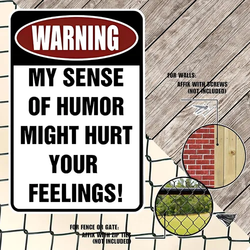 Vista 7 de Custom Kraze Warning My Sense of Humor Might Hurt Your Feelings! Cartel de metal divertido para tu garaje, cueva de hombre, patio o pared.