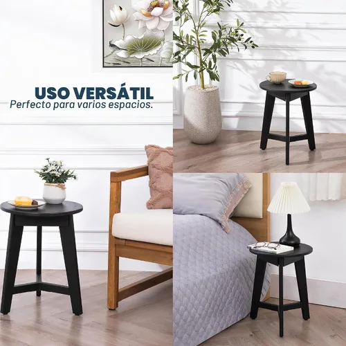 Vista 7 de VICTORY RELAX Mesa auxiliar redonda – Mesa auxiliar de madera de acacia maciza para sala de estar o dormitorio – Acabado de madera negra, mesita