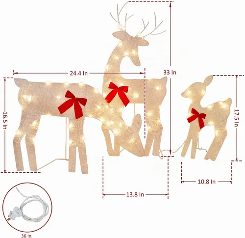 Vista 2 de ATDAWN Light Up Deer, Christmas Yard Decoration, Indoor Outdoor 60LEDs 2D Lighted Deer Family for Christmas Yard Decoration Light Up Display