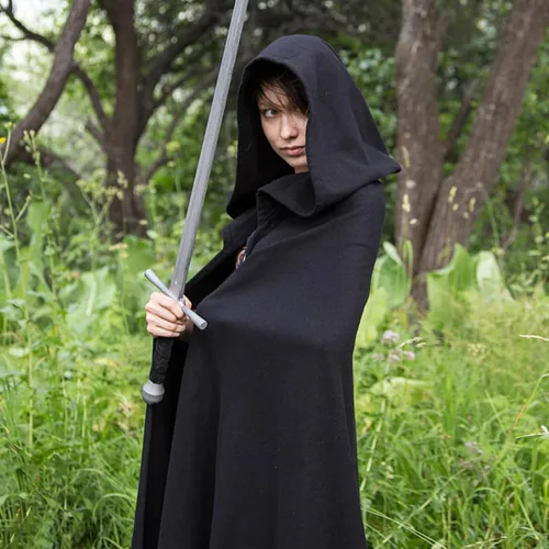 Vista 6 de HODBLKT Capa con capucha verde renacentista para niños, capa medieval de hobbit con capucha para Halloween