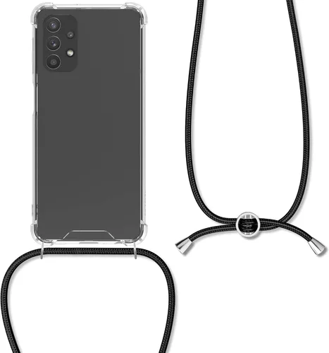 Vista 5 de kwmobile Funda cruzada compatible con Samsung Galaxy A32 5G - Funda transparente de TPU con correa de cordón - Negro/Transparente