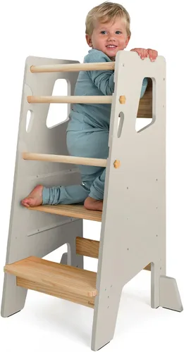 Vista 11 de Toddler Standing Tower with 3 Safety Bars - Kitchen Stool Helper - Gray 1 - Gris