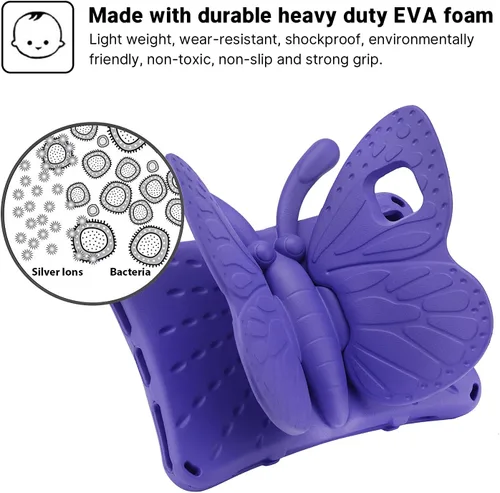 Vista 21 de FW Fire 7 - Funda para tablet para niños, Amazon Fire 7 2022, funda de mariposa con luz de atril, EVA, protección contra caídas, resistente, a