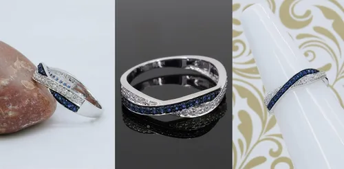Vista 3 de Dazzlingrock Collection Alianza de boda apilable de zafiro azul y diamante blanco en oro