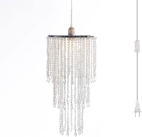 Vista 6 de Pantalla de araña de 3 niveles con cuentas de acrílico iridiscente, pantalla colgante de luz de techo con cuentas de cristal para boda, fiesta