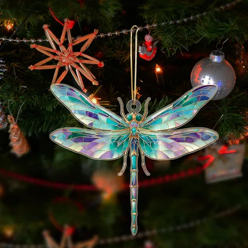 Vista 6 de Adorno de libélula atrapa-sueños con tarjeta de historia, regalos de libélula para mujeres, adorno navideño de libélula, idea de intercambio