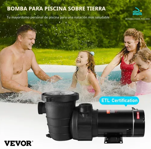Vista 3 de VEVOR Bomba de piscina 1.5 HP 5280 GPH Max Flow Bomba de velocidad única