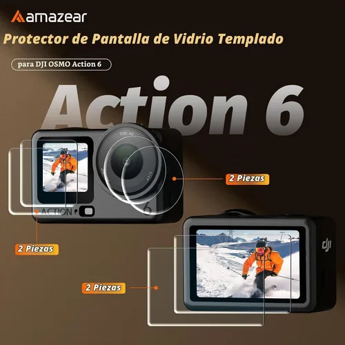 Vista 2 de AMAZEAR Protector de pantalla de lente para accesorios DJI Osmo Action 6 (paquete de 6), protector de pantalla de vidrio templado Action6 Pro