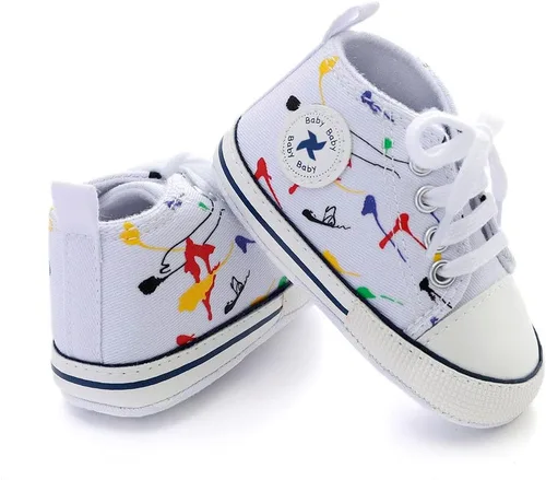 Vista 4 de Zapatos unisex para bebés, niñas y niños, suela suave, lona para recién nacidos, primeros pasos, zapatillas altas antideslizantes