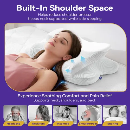 Vista 9 de Almohada cervical para aliviar el dolor de cuello, almohada ergonómica de espuma viscoelástica de doble altura con funda transpirable refrescante