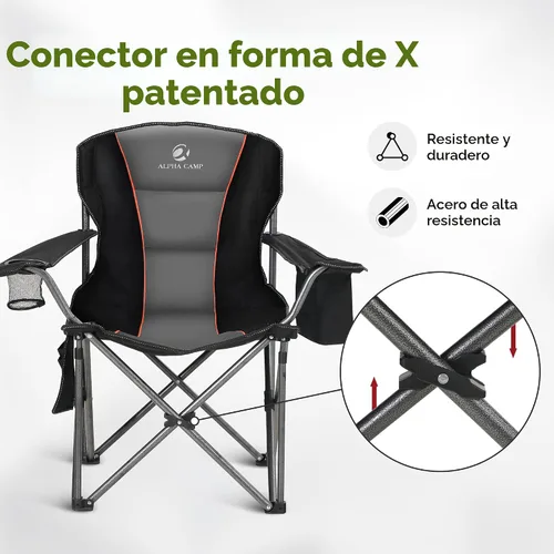 Vista 8 de ALPHA CAMP Silla de Camping Plegable de Gran Tamaño, Soporte Resistente de 450 LBS, Marco de Acero Plegable, Silla con Brazos Acolchados