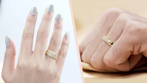 Vista 4 de Dazzlingrock Collection Juego de anillos de compromiso redondos con forma cuadrada de diamantes blancos para él y ella
