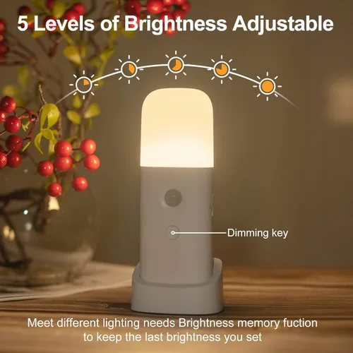 Vista 2 de CREWEEL Luces nocturnas con sensor de movimiento para interiores, luz nocturna recargable, funciona con pilas, luz nocturna portátil con brillo