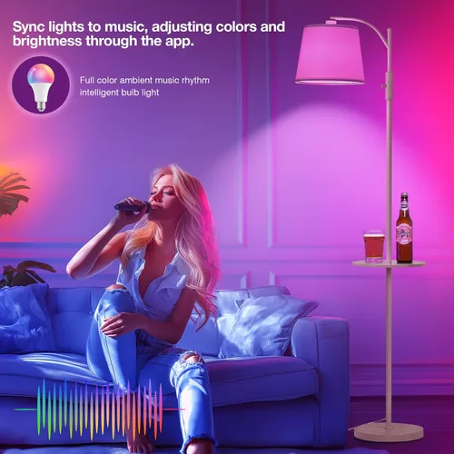 Vista 6 de AIDENOEY Smart Floor Lamp with Side Table Stepless Dimming, RGB Multi-Color Adjustable Swivel Head Voice Control with Alexa & Google Assistant