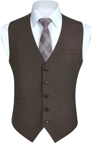 Vista 46 de HISDERN Vest 101 - Chaleco de traje ajustado para hombre con 3 bolsillos para negocios, formal, boda, baile de graduación y esmoquin casual a1-Negro