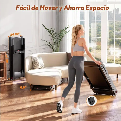 Vista 6 de DeerRun Caminadora plegable para el hogar con 6% de inclinación manual y manubrio, almohadilla plegable compacta para caminar, trotar y correr Negro