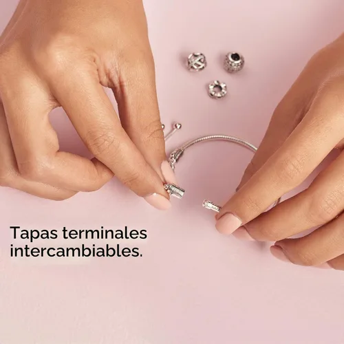 Vista 6 de PANDORA Jewelry Moments Slider - Pulsera de circonita cúbica con dije de serpiente en plata de ley