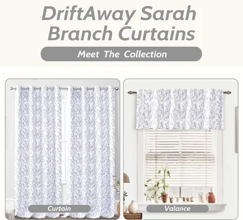 Vista 6 de DriftAway Cenefas opacas de 18 pulgadas gris y blanco para ventanas, dormitorio, sala de estar, bolsillo para cortinero, árbol de granja, rama