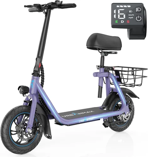 Vista 10 de URBANMAX C1 Adulto Asiento E-Scooter, 450 W, 20 millas, 15.5 MPH, cesta C1-negro oscuro