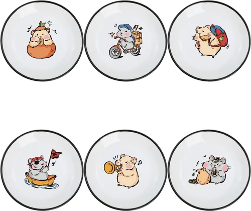 Vista 16 de SOCOSY Platos de cerámica súper lindos con animales de dibujos animados, platos de condimentos, pequeños tazones para alimentación de gatos, perros
