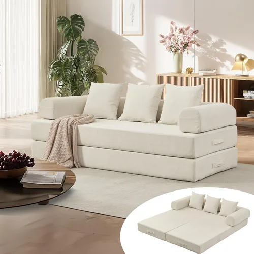 Vista 9 de Sofá cama convertible, cómodo colchón plegable, sofá cama modular plegable seccional, sofá plegable con 3 almohadas y reposabrazos, sofás para sala