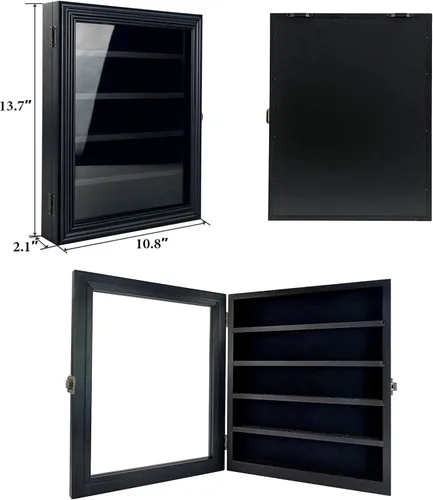 Vista 2 de Vitrina de Monedas de Desafío Militar con Vidrio Templado HD - Vitrina para Medallas de 5 Filas Gabinete Estante Caja de Sombra con Estantes