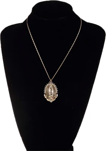 Vista 2 de Collar con colgante de cruz de Virgen María, collar con colgante de medalla milagrosa, chapado en oro, joyería de cadena de cruz cristiana católica