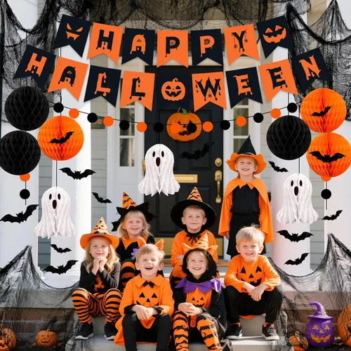 Vista 5 de Decoraciones de fiesta de Halloween, 29 piezas de decoración de interiores de Halloween con mantel de tela, tela espeluznante, colgante de fantasma
