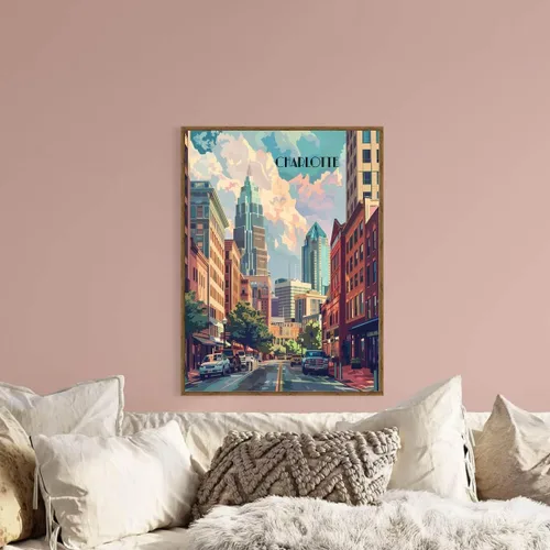Vista 3 de Turnip Designs 8X10 sin marco Charlotte Carolina del Norte Retro City Urbano Paisaje Arte Impresión Póster Ilustración Decoración del Hogar RC016