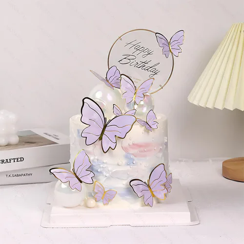 Vista 2 de AUOCATTAIL 20 piezas de decoración de pastel de mariposa 3D rosa y morado mariposa para niñas y mujeres, decoración de pastel de cumpleaños, boda