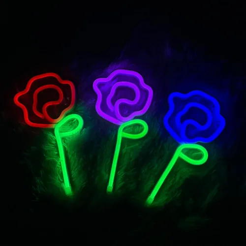 Vista 6 de ENUOLI Letrero de pared LED rosa neón con tallo verde para luz fría, arte de pared, decoración de dormitorio, accesorios para el hogar, fiesta