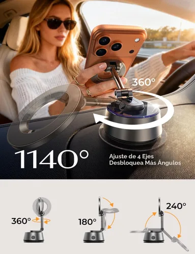 Vista 8 de LISEN Soporte de teléfono con succión para automóvil 【No deja residuos】Soporte magnético de vacío ajustable 360 para salpicadero del automóvil Gris