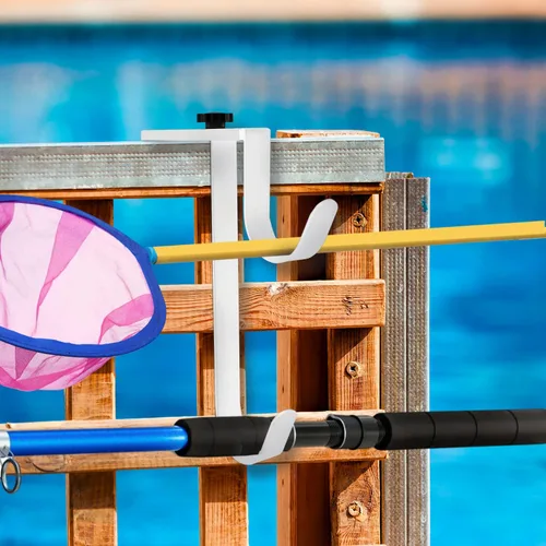 Vista 5 de Savita 2 ganchos dobles para poste de piscina, panel grueso ajustable, ganchos de equipo de valla de piscina, ganchos de metal para colgar