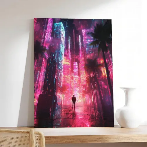 Vista 7 de Vaporwave Aesthetic Poster – Cyberpunk Retro Art Print with Neon City And Palm Trees Decor Poster Print Decorative Painting Canvas Wall Art Living