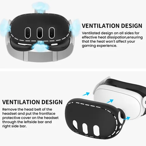 Vista 4 de Accesorios VR para Meta Quest 3, juego de funda protectora de silicona 2 en 1 y funda de agarre para controlador compatible con Meta Oculus Quest 3