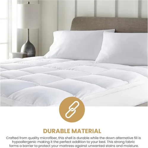 Vista 3 de Superior Cubrecolchón, alternativa al plumón, almohada de cama de 2 pulgadas de profundidad, almohadilla cómoda, protector de colchón esponjoso