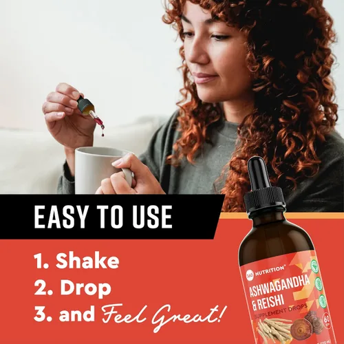 Vista 6 de 360 Nutrition Ashwagandha & Reishi - Suplemento de raíz de gotas para aliviar el estrés, la resistencia y la longevidad, y apoyo energético