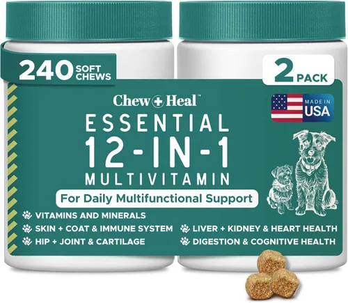 Vista 9 de 12 en 1 Multivitamínico para Perros - 60 Masticables Blandos de Vitaminas y Suplementos para Cachorros y Perros Mayores para Cadera y Articulaciones